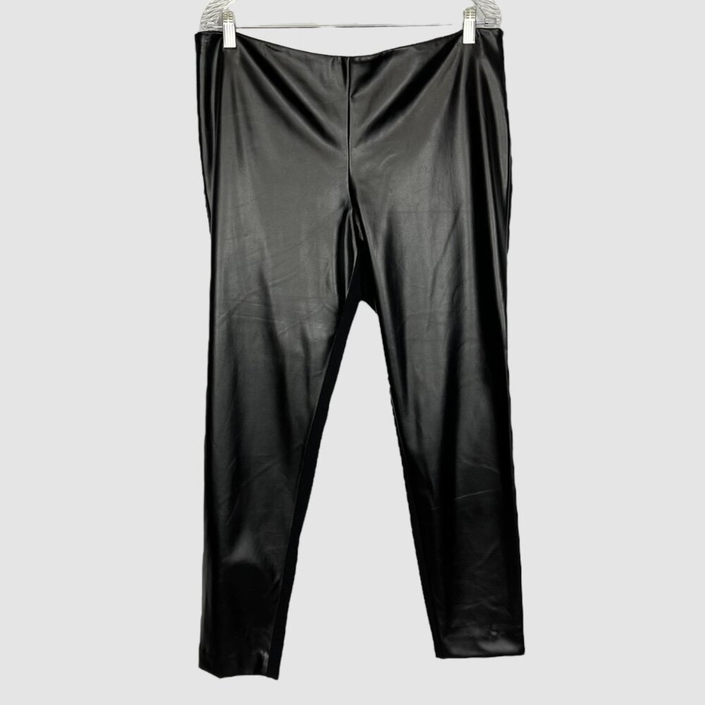 Doncaster Collection Womens Faux Leather Ponte Knit Skinny Black size 16
